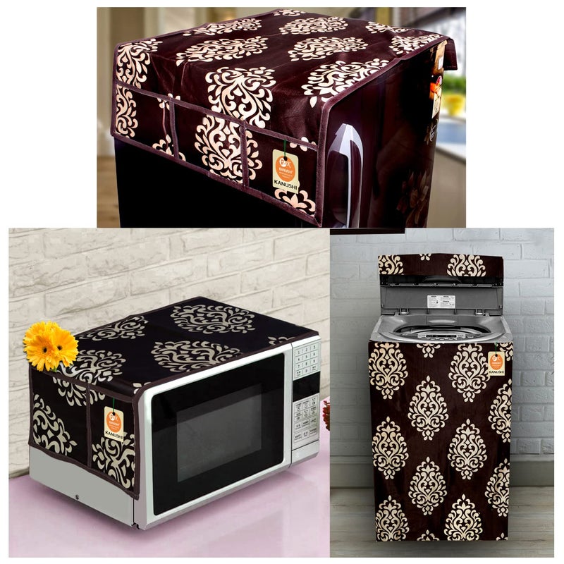 KANUSHI Industries Top Load Fully Automatic Washing Machine Cover 1 Pc FridgeRefrigerator Top Cover 1 Pc MicrowaveOven Top Cover COPYFRIMICROWMFULLYBROWNFLORAL - Image 1