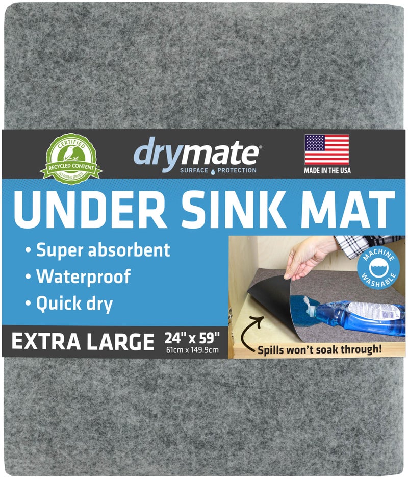 Drymate Premium XL Under Sink Mat, Waterproof Cabinet Protection Mats for Kitchen & Bathroom, Absorbent Shelf Liners, Slip-Resistant, Non-Adhesive, Machine Washable (USA Made)(24”x59”)(Light Grey) - Image 1