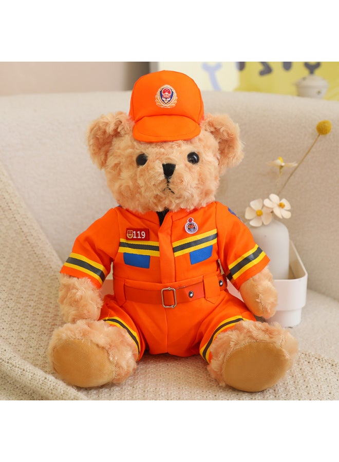 Traffic Police Bear Doll Teddy Bear Plush Toy Doll Special Police Fire Police Bear Police Bear Doll Wholesale-Color:Brown Fire Bear-Height:35cm +white Gift Bag - Image 1