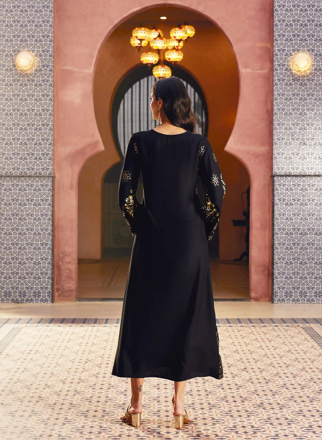 Sassafras  Black Foil Print A-Line Jalabiya for Women | Best Price UAE