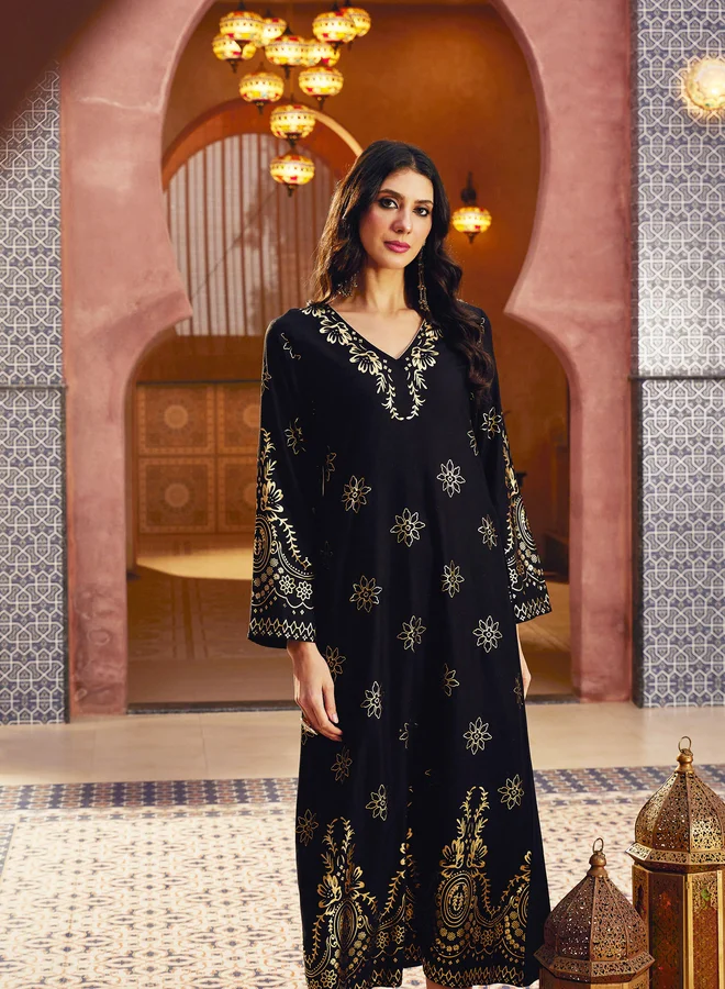 SASSAFRAS Black Foil Print A-Line Jalabiya