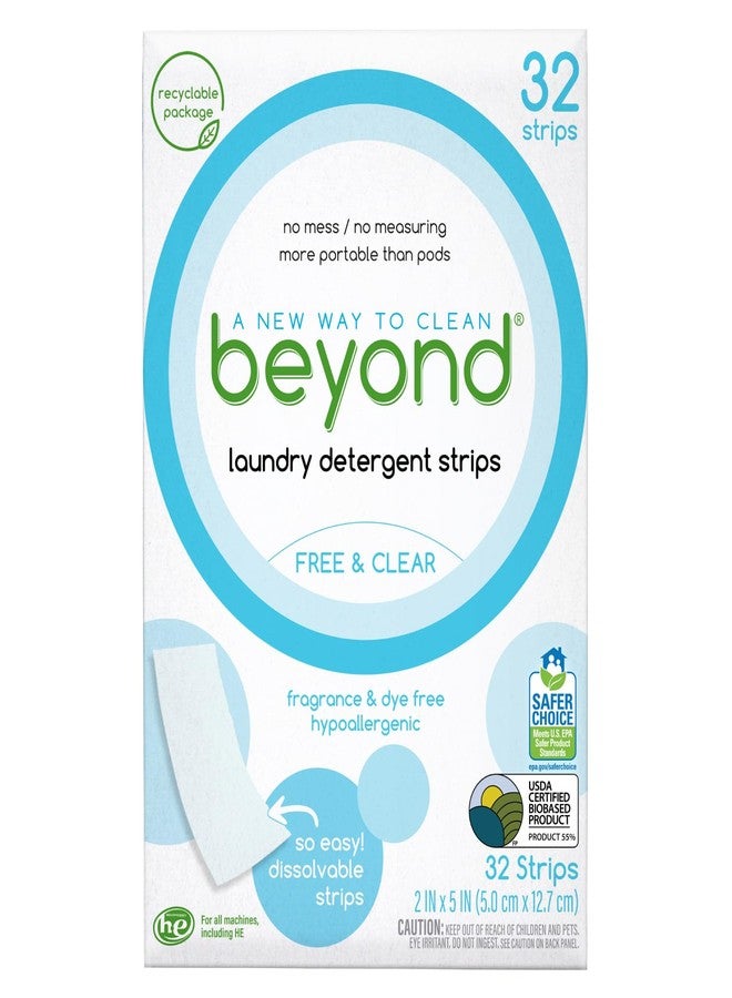 Beyond Laundry Detergent Strips [32 strips] - Free & Clear - Eco-friendly, Hypoallergenic. Travel friendly. Dissolvable Strips. - Image 1