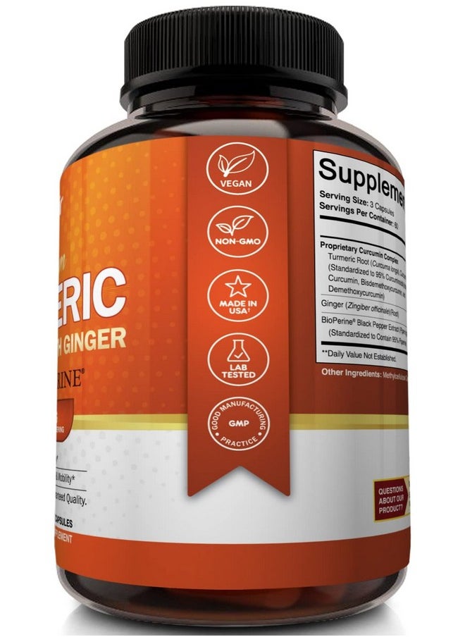 NutriFlair - Turmeric Curcumin With Ginger And Bioperine Black Pepper Supplements 180 Capsules 95% Curcuminoids Joint Support Antioxidant Anti Aging Natural Nongmo Vegan Best Maximum Potency - Image 1