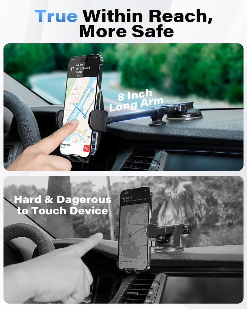 1Zero Solid Car Truck Phone Mount Holder with Thick Gooseneck Long Arm, Windshield Window Mobile Holders w/Industrial-Strength Suction Cup, Anti-Shake Stabilizer Compatible All Cell Phones, Black - Image 2