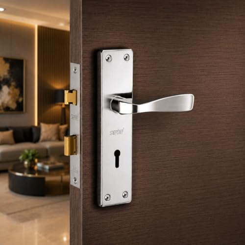 SARDAR Black & Silver 7 Inch Iron Mortise Door Handle Lock Set for Main Door & Bedroom | Heavy Duty Complete Fitting Set | IM-04BS - Image 1