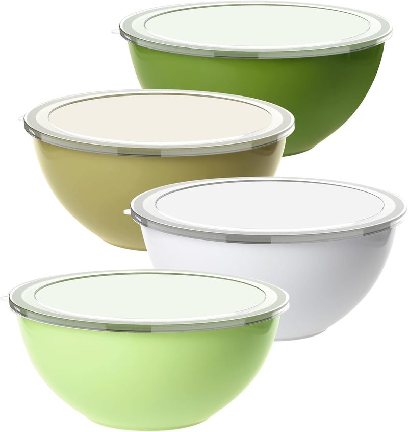 Greentainer 4-Piece Plastic Mixing Bowl Set for Kitchen, Nesting Storage Bowls for Baking, Prepping and Cooking, Dishwasher, Microwave Safe,Great for Mixing & Serving (Green, 8.7 inch) - Image 1