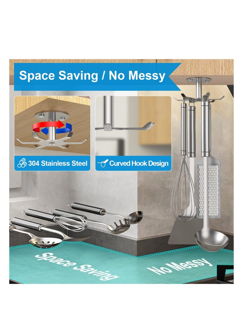 Y&D Under Cabinet Hooks 360° Rotating, 1pcs Kitchen Utensil Holder, 304 Stainless Steel Adhesive Hanging Rack, Multi-Installation, for Utensils/Tools/Towel/Knife (1, Brushed Nickel) - Image 3