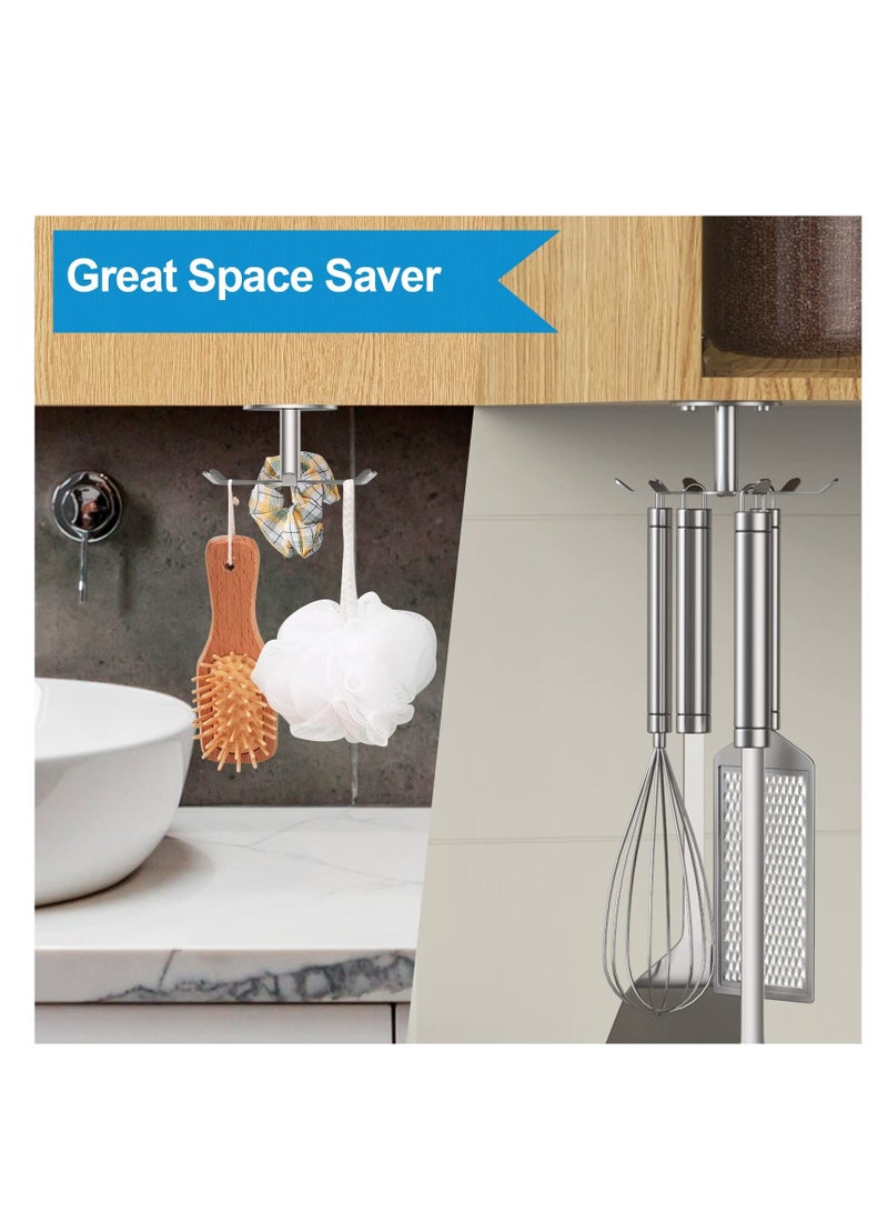 Y&D Under Cabinet Hooks 360° Rotating, 1pcs Kitchen Utensil Holder, 304 Stainless Steel Adhesive Hanging Rack, Multi-Installation, for Utensils/Tools/Towel/Knife (1, Brushed Nickel) - Image 4