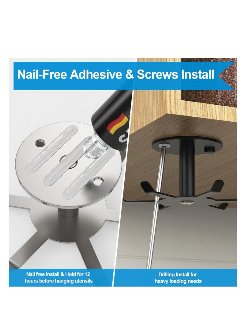 Y&D Under Cabinet Hooks 360° Rotating, 1pcs Kitchen Utensil Holder, 304 Stainless Steel Adhesive Hanging Rack, Multi-Installation, for Utensils/Tools/Towel/Knife (1, Brushed Nickel) - Image 5