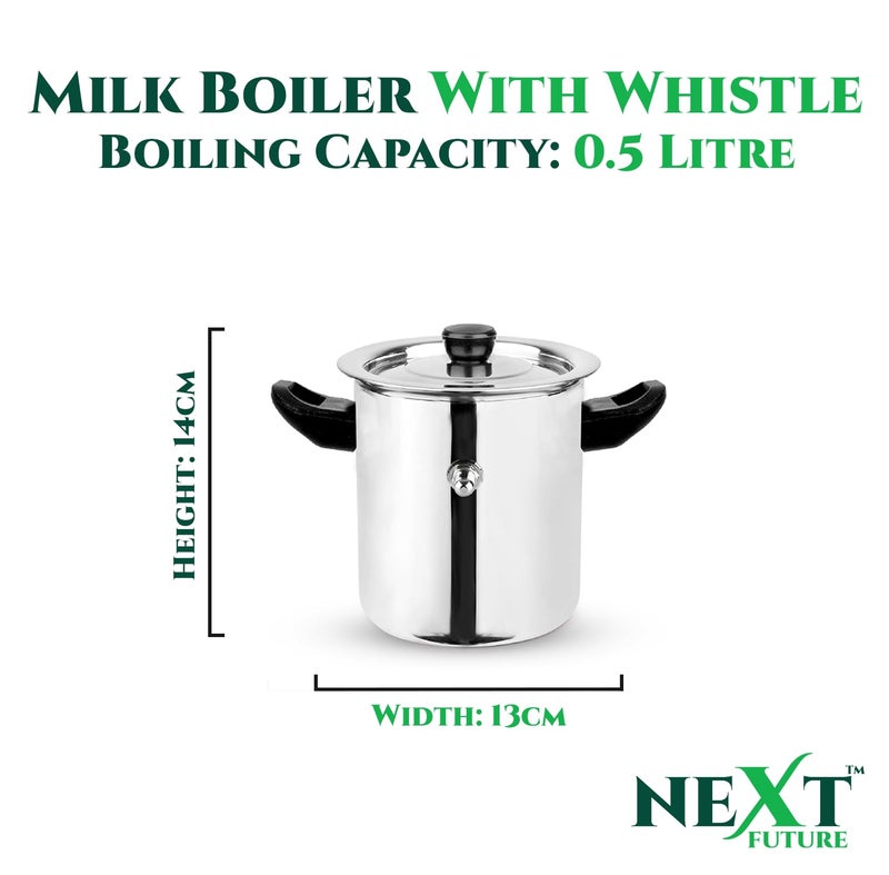 Next Future Next Future Premium Stainless Steel Milk Cooker/Boiler/Pot with Handle,Lid,Knob,Whistle | Capacity: 500ml | Gas and Induction Compatible with Whistle Indication. - Image 3