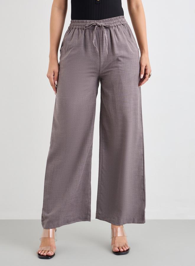 ستايلي بنطال بأرجل واسعة بمطهر دنيم مع أربطة - Image 2