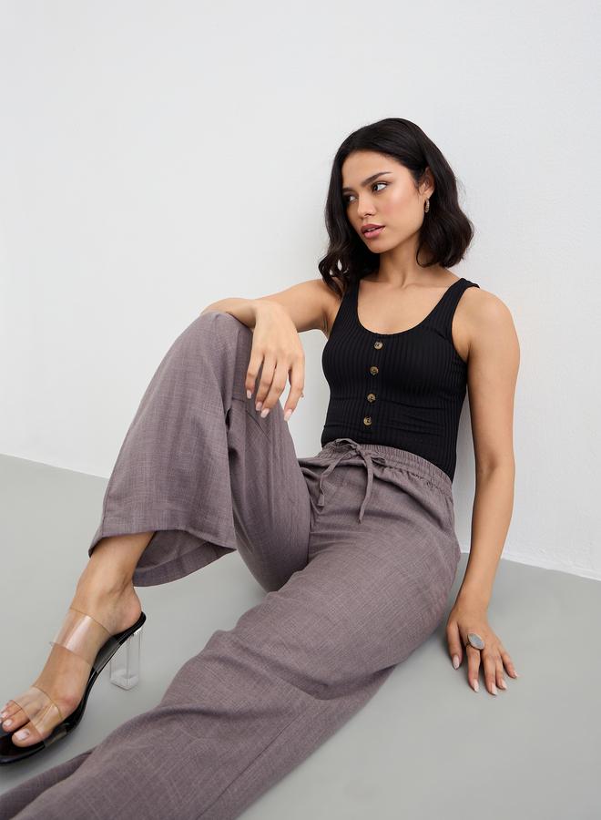 ستايلي بنطال بأرجل واسعة بمطهر دنيم مع أربطة - Image 5