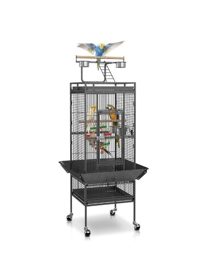 WALALLA SUPER DEAL PRO 2in1 Large Bird Cage with Rolling Stand Playtop Parrot Chinchilla Finch Cage Macaw Conure Cockatiel Cockatoo Pet House Wrought Iron Birdcage, 67×67×152, Black - Image 1