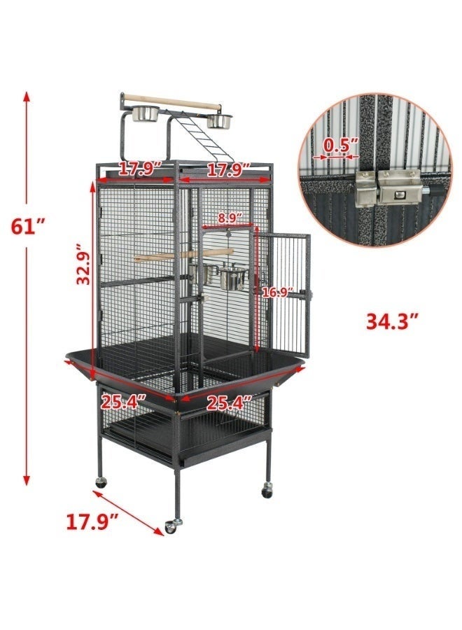 WALALLA SUPER DEAL PRO 2in1 Large Bird Cage with Rolling Stand Playtop Parrot Chinchilla Finch Cage Macaw Conure Cockatiel Cockatoo Pet House Wrought Iron Birdcage, 67×67×152, Black - Image 4
