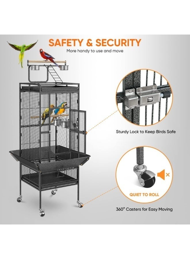 WALALLA SUPER DEAL PRO 2in1 Large Bird Cage with Rolling Stand Playtop Parrot Chinchilla Finch Cage Macaw Conure Cockatiel Cockatoo Pet House Wrought Iron Birdcage, 67×67×152, Black - Image 3