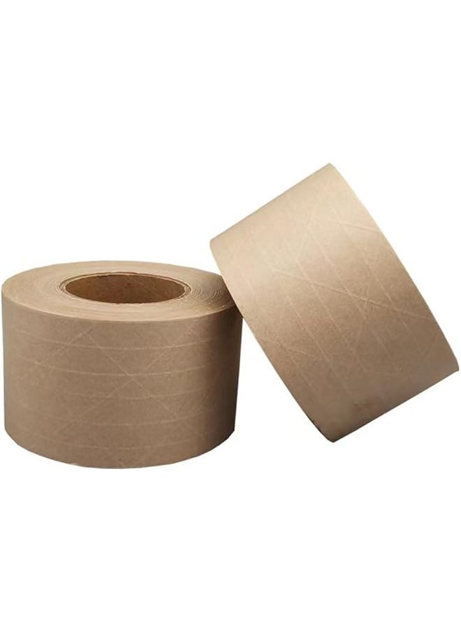 X spring Kraft Paper Gummed Tape 4 Pack Reinforced Fiberglass Water Activated Kraft Tape Heavy Duty Brown Packing Tape For Mailing Shipping Carton Sealing Boxes 4.8Cmx35M  - Image 1