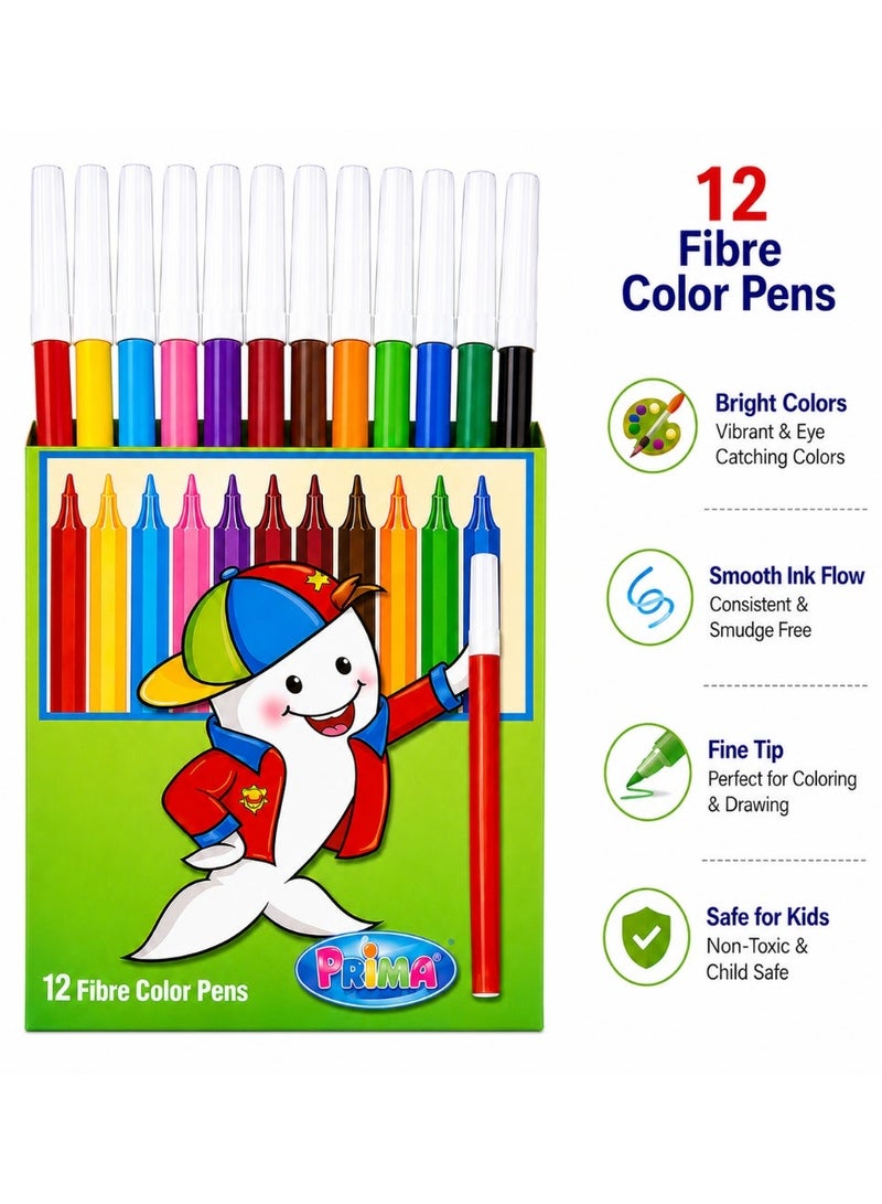 PRIMA Set of 12 Color fiber pens from Prima - Thin 12 piece - Image 1