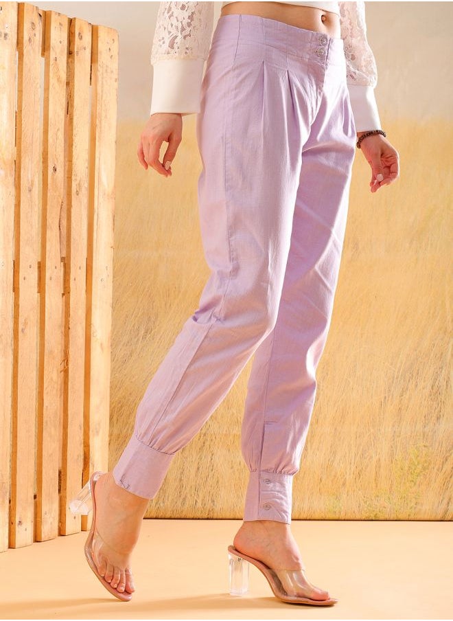 Freehand - Women Tapered Solid High-Rise Pleated Pants - Image 1