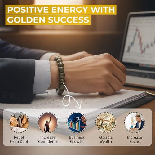 ZudarVibe Pyrite Bracelet Original Certified Natural Stone for Wealth & Positive Energy | Stylish Pirate Bracelet for Men & Women | Premium Golden Pyrite for Gifting & Prosperity - Image 2
