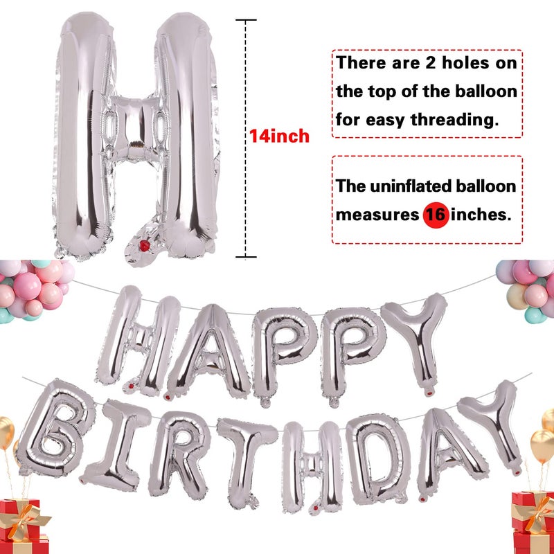 Accevo Silver Happy Birthday Balloon 16 Inch Mylar Foil Letters Balloons Happy Birthday Banner for Kids Child Adults Boys Girls Happy Birthday Sign Birthday Party Decorations Supplies - Image 3