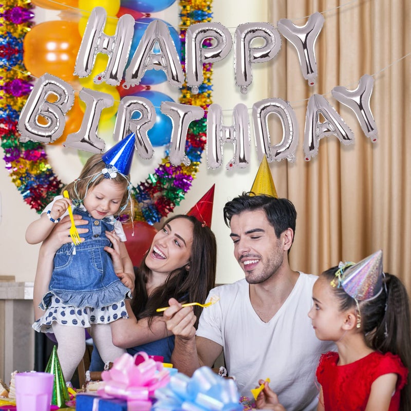 Accevo Silver Happy Birthday Balloon 16 Inch Mylar Foil Letters Balloons Happy Birthday Banner for Kids Child Adults Boys Girls Happy Birthday Sign Birthday Party Decorations Supplies - Image 5