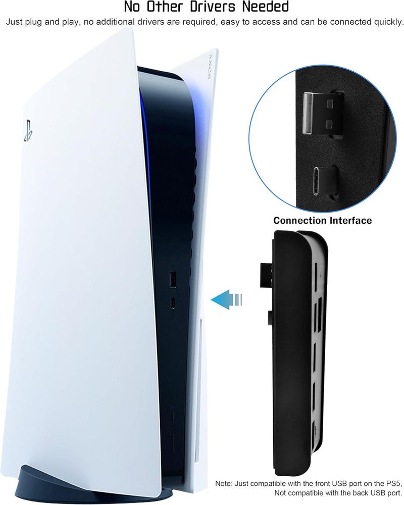 جوسو محول USB لجهاز PS5 من ، محول USB من النوع C 3.1 عالي السرعة مع 4 منافذ USB + منفذ شحن USB واحد + محول منفذ USB C – أسود - Image 4