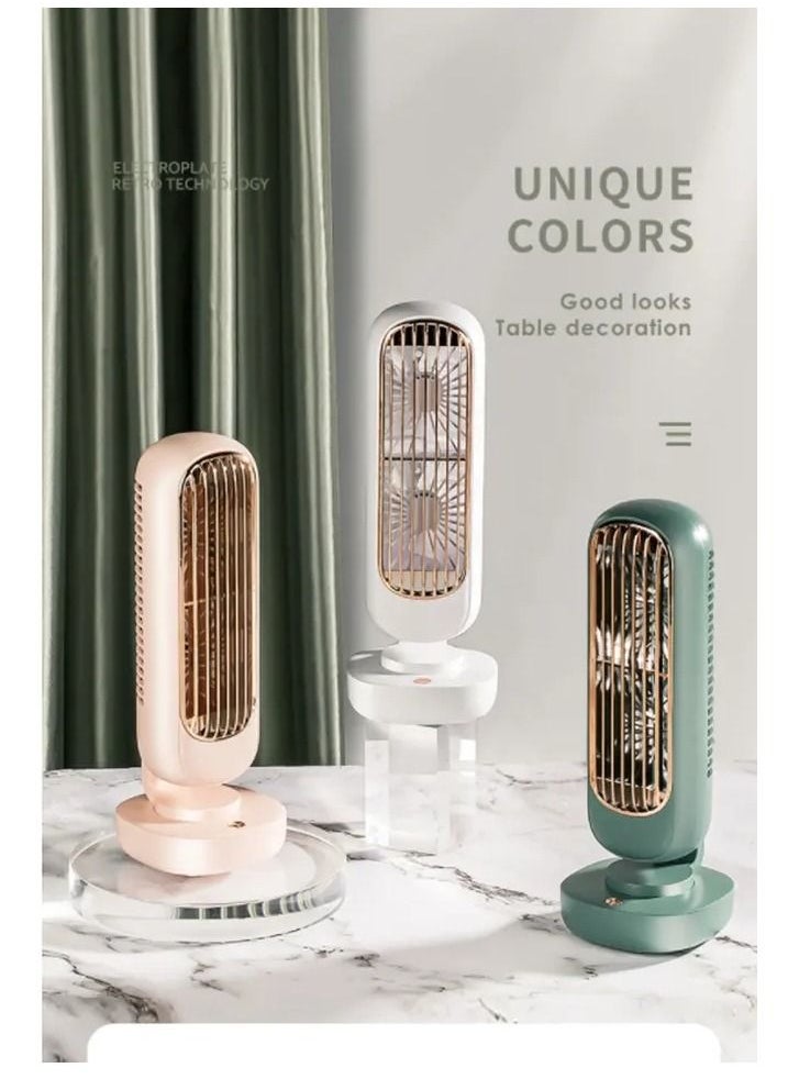 Furtey - USB Fan Portable Mini Table Silent Desk Fan Retro Desktop Standing Rechargeable Battery Operated Small Fan Retro Double-Leaf Tower Fan for Home Office  Pink - Image 1