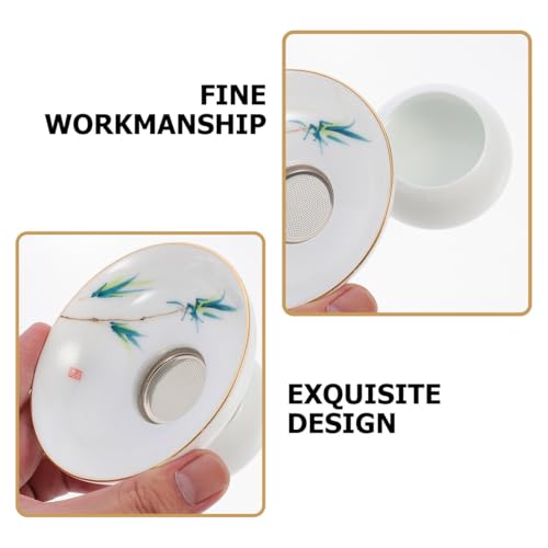 DOITOOL Porcelain Ceramic Tea Strainer Filter Colander with Support Stand Holder Chinese Kongfu Tea Ceremony Utensils Set (Style 2) - Image 4