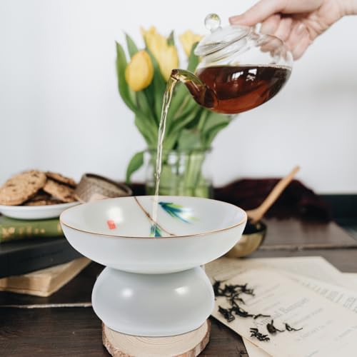 DOITOOL Porcelain Ceramic Tea Strainer Filter Colander with Support Stand Holder Chinese Kongfu Tea Ceremony Utensils Set (Style 2) - Image 2