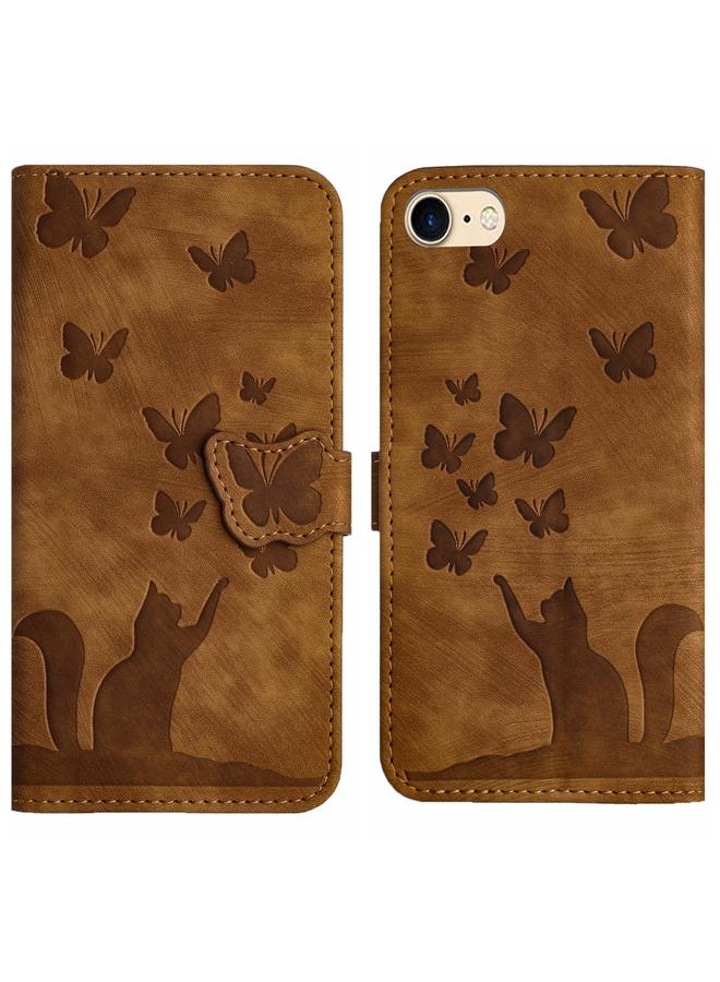 اس-توب جراب لهاتف iPhone SE 2022 / 2020 / 8 / 7 جراب هاتف جلدي قلاب منقوش عليه صورة قطة فراشة - Image 1