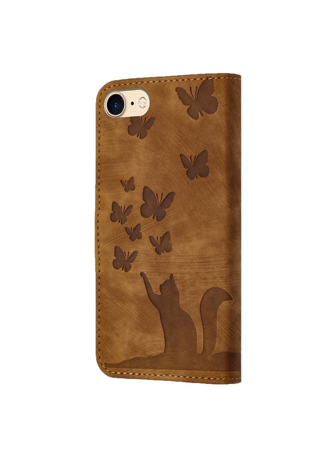 اس-توب جراب لهاتف iPhone SE 2022 / 2020 / 8 / 7 جراب هاتف جلدي قلاب منقوش عليه صورة قطة فراشة - Image 3