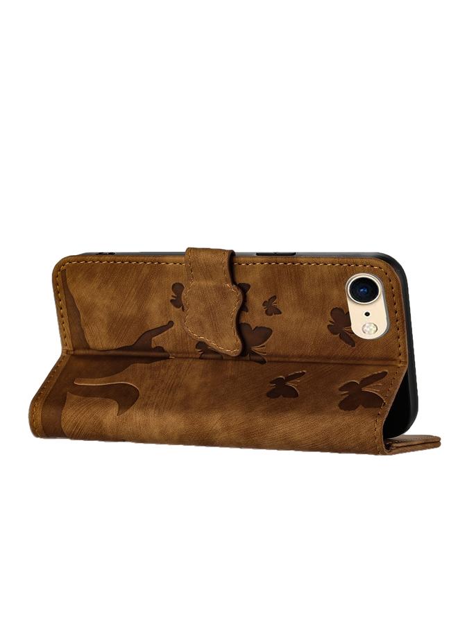 اس-توب جراب لهاتف iPhone SE 2022 / 2020 / 8 / 7 جراب هاتف جلدي قلاب منقوش عليه صورة قطة فراشة - Image 5