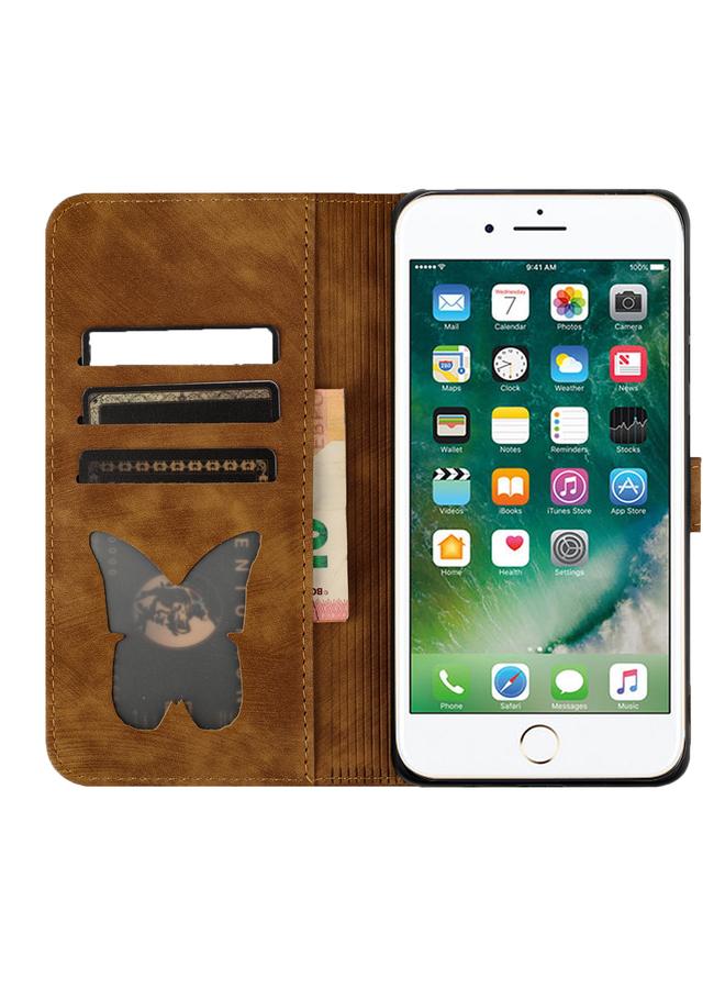 اس-توب جراب لهاتف iPhone SE 2022 / 2020 / 8 / 7 جراب هاتف جلدي قلاب منقوش عليه صورة قطة فراشة - Image 4