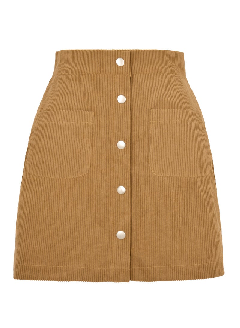 Loquat Women's Autumn And Winter New Corduroy Short Skirt Single Breasted Slim Solid Color Skirt 