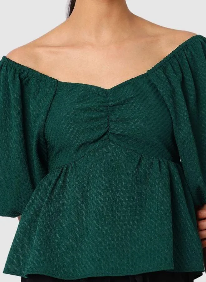 Freehand  Freehand Women Dark Green Off Shoulder Tie-Back Top for Women | Best Price UAE