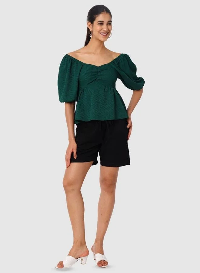 Freehand  Freehand Women Dark Green Off Shoulder Tie-Back Top for Women | Best Price UAE
