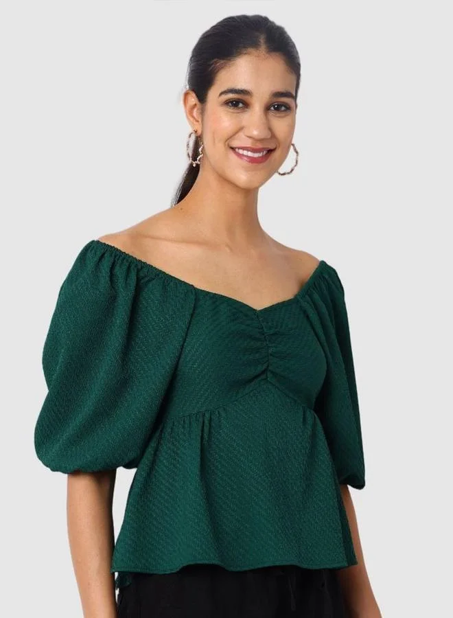 Freehand  Freehand Women Dark Green Off Shoulder Tie-Back Top for Women | Best Price UAE