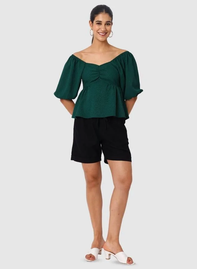 Freehand  Freehand Women Dark Green Off Shoulder Tie-Back Top for Women | Best Price UAE