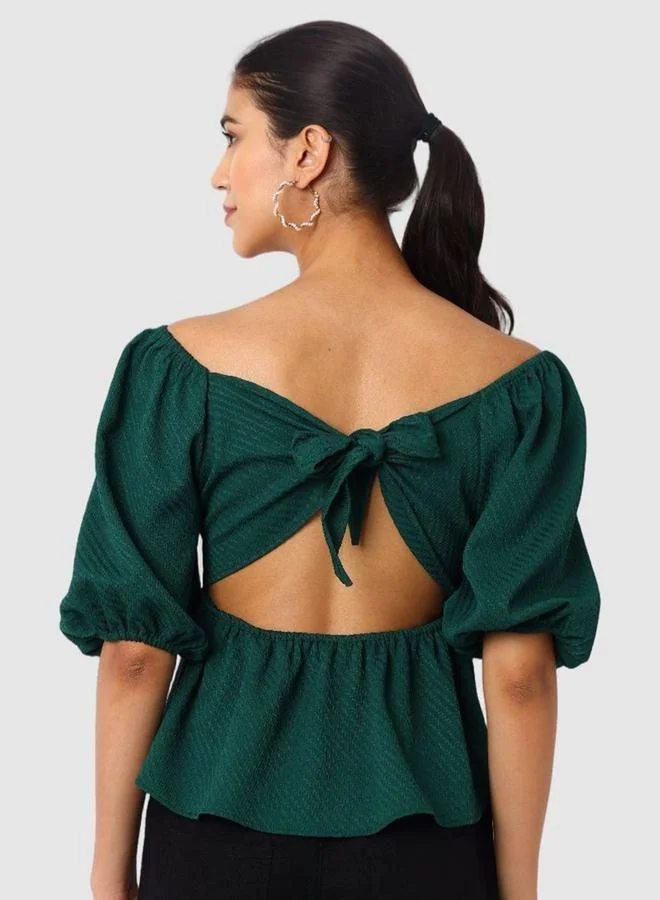 Freehand  Freehand Women Dark Green Off Shoulder Tie-Back Top for Women | Best Price UAE