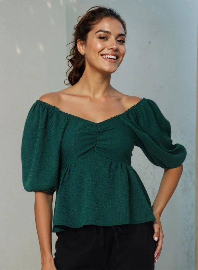 Freehand Freehand Women Dark Green Off Shoulder Tie-Back Top