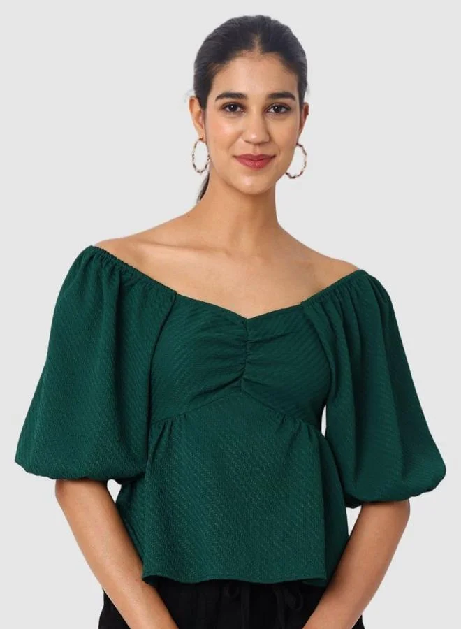 Freehand Freehand Women Dark Green Off Shoulder Tie-Back Top