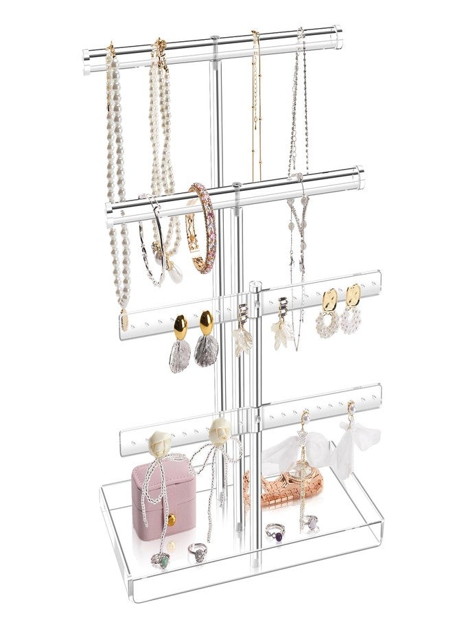 Jolboldy Acrylic Jewelry Display Stand 4-Tier Clear Jewelry Organizer, Necklace Bracelet Earring Watch Ring Jewelry Holder,Display Tower Tray Storage Gift for Women - Image 1