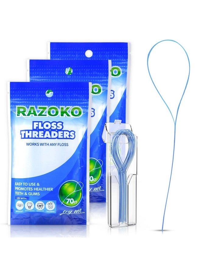 RAZOKO Floss Threaders Dental Floss Threaders For Braces Bridges And Implants 210Pcs (Pack Of 3) - Image 1