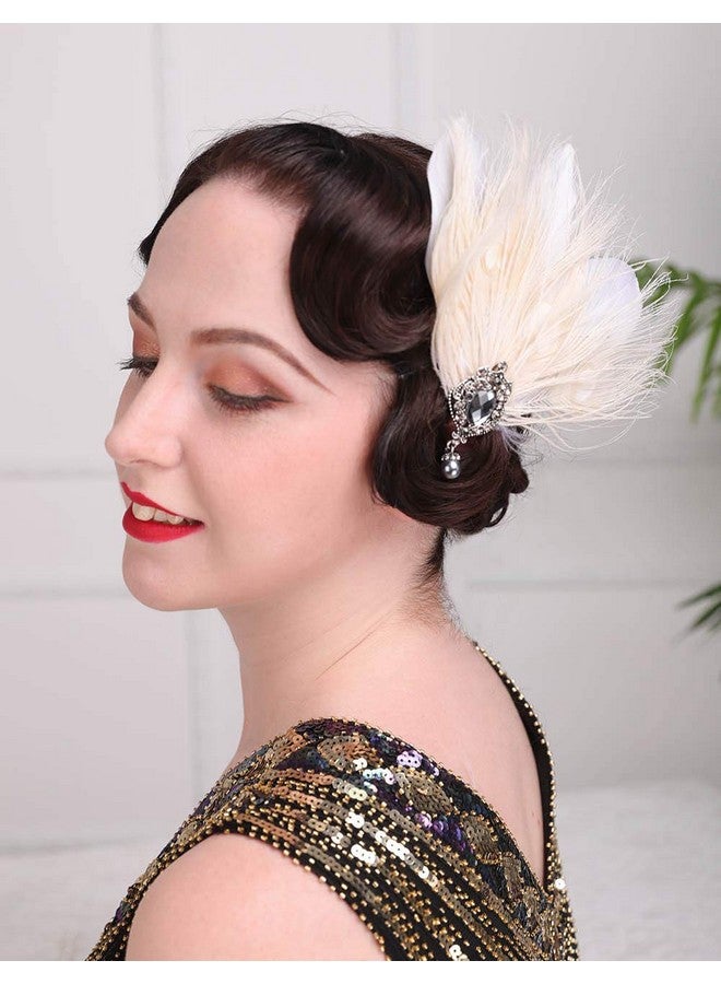 Aimimier 1920S Flapper Feather Hair Clip Ivory Great Gatsby Headpiece Prom Party Roaring 20S Accessories For Women And Girls - Image 1