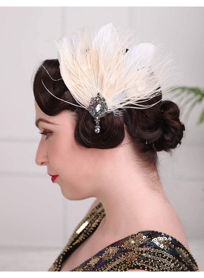 Aimimier 1920S Flapper Feather Hair Clip Ivory Great Gatsby Headpiece Prom Party Roaring 20S Accessories For Women And Girls - Image 2