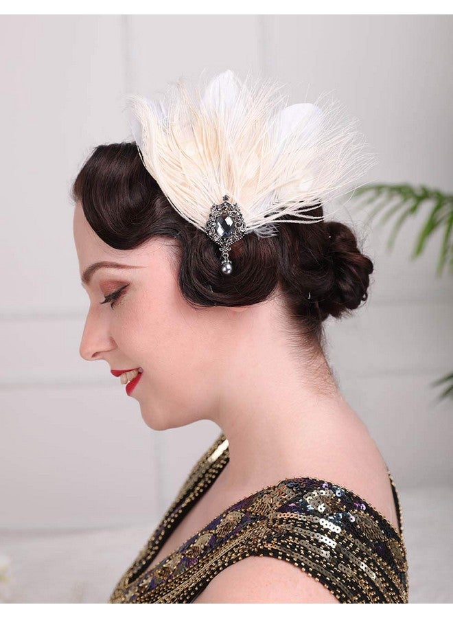 Aimimier 1920S Flapper Feather Hair Clip Ivory Great Gatsby Headpiece Prom Party Roaring 20S Accessories For Women And Girls - Image 3