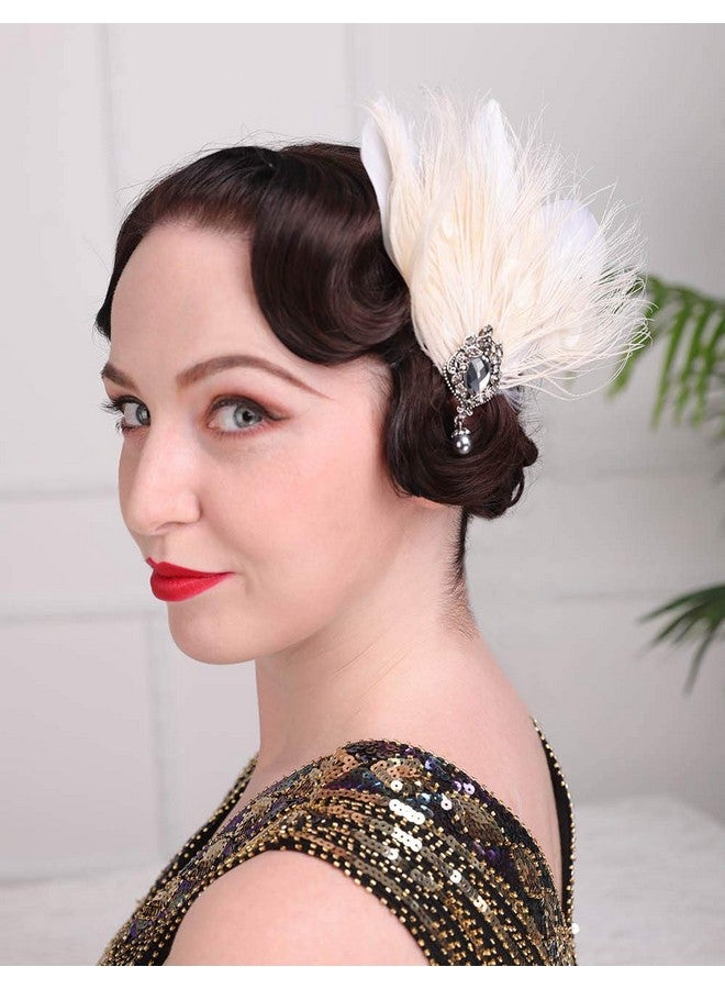 Aimimier 1920S Flapper Feather Hair Clip Ivory Great Gatsby Headpiece Prom Party Roaring 20S Accessories For Women And Girls - Image 4