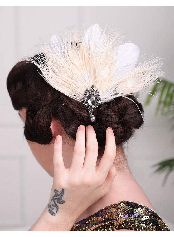 Aimimier 1920S Flapper Feather Hair Clip Ivory Great Gatsby Headpiece Prom Party Roaring 20S Accessories For Women And Girls - Image 5