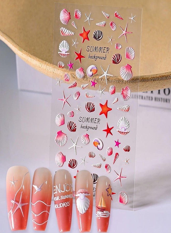 VOTACOS 4 Sheets Summer Nail Stickers - Self-Adhesive Decals with Shell, Jellyfish & Starfish Designs for Women's Nail Decoration - Image 4