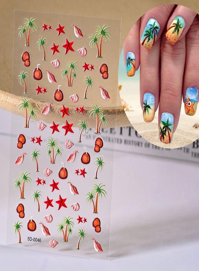 VOTACOS 4 Sheets Summer Nail Stickers - Self-Adhesive Decals with Shell, Jellyfish & Starfish Designs for Women's Nail Decoration - Image 5